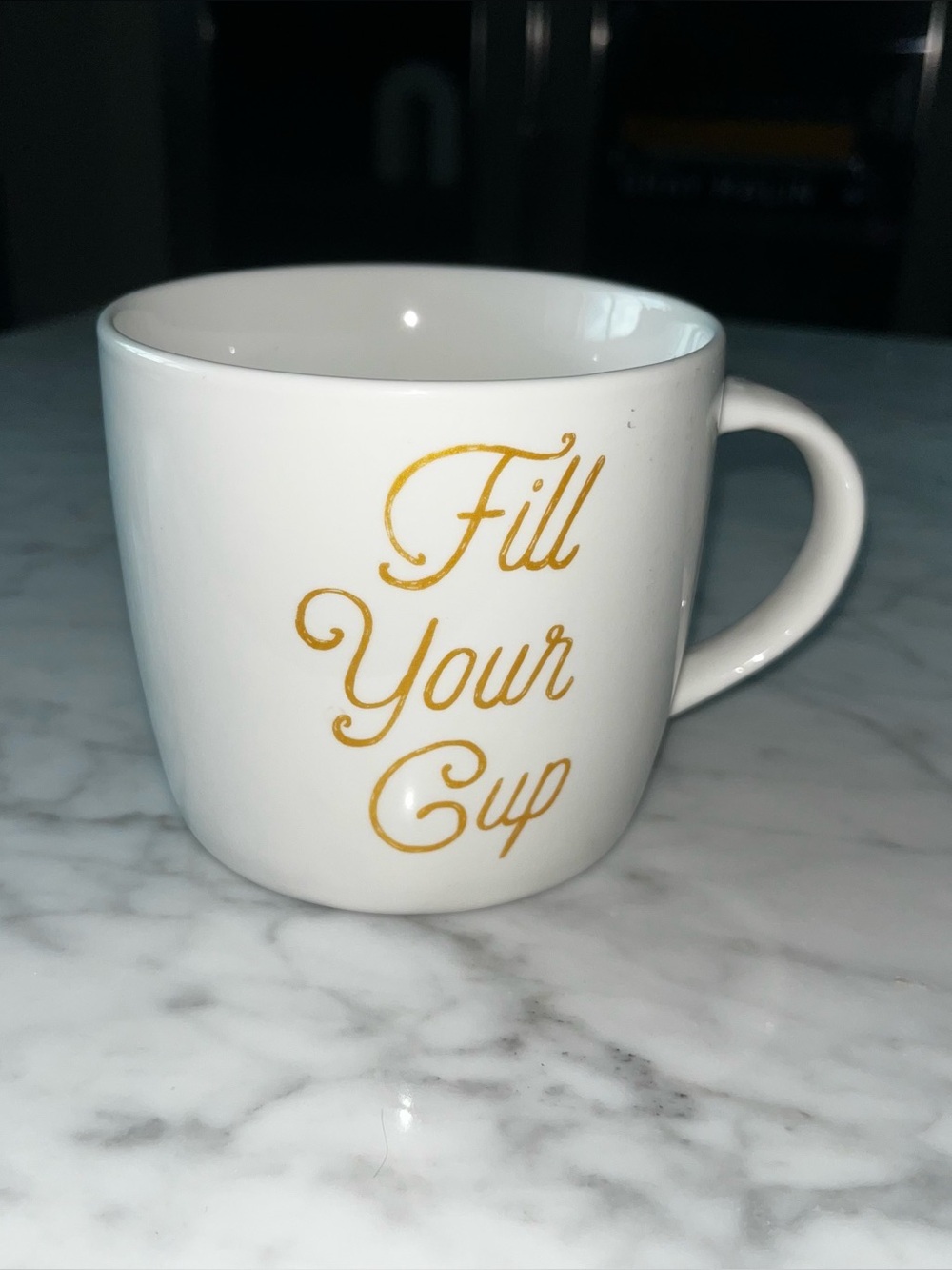 Starbucks fill your cup mug white gold